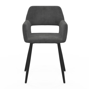 Fauteuil Heidi en velours gris foncé et pieds noirs - lot de 2