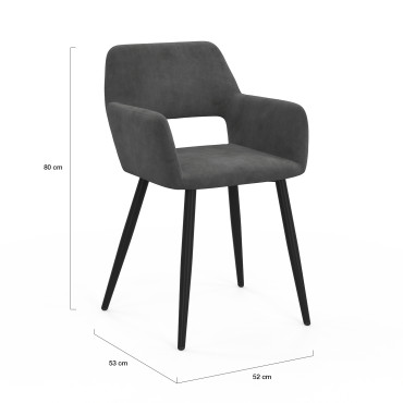 Fauteuil Heidi en velours gris foncé et pieds noirs - lot de 2