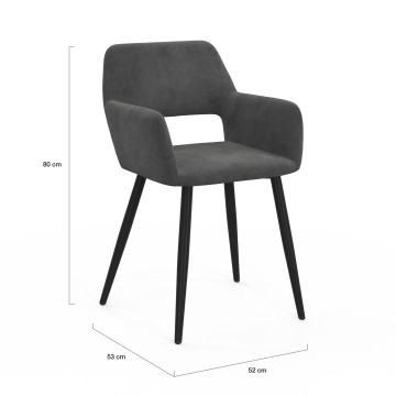 Fauteuil Heidi en velours gris foncé et pieds noirs - lot de 2