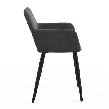 Fauteuil Heidi en velours gris foncé et pieds noirs - lot de 2