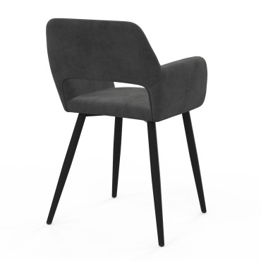 Fauteuil Heidi en velours gris foncé et pieds noirs - lot de 2