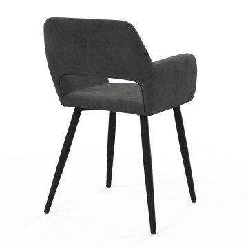 Fauteuil Heidi en velours gris foncé et pieds noirs - lot de 2