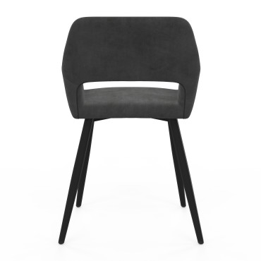 Fauteuil Heidi en velours gris foncé et pieds noirs - lot de 2