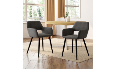 Fauteuil Heidi en velours gris foncé et pieds noirs - lot de 2