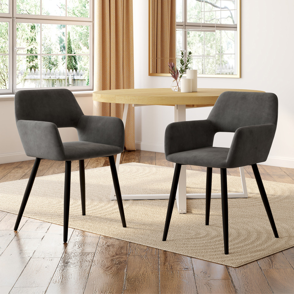 Fauteuil Heidi en velours gris foncé et pieds noirs - lot de 2 Fauteuil Heidi en velours gris foncé et pieds noirs - lot de 2