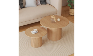 Tables basses rondes gigognes Alvar bois et pieds lattes - lot de 2