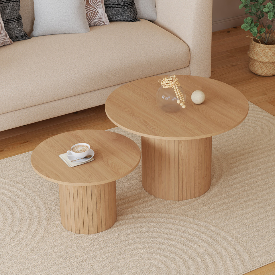 Tables basses rondes gigognes Alvar bois et pieds lattes - lot de 2 Tables basses rondes gigognes Alvar bois et pieds lattes - lot de 2