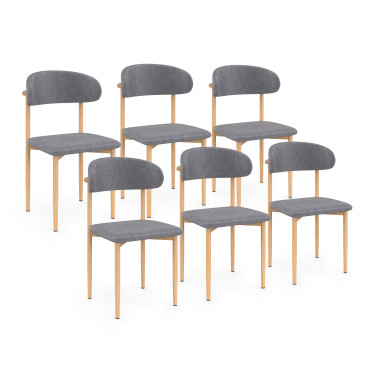 Chaises Callisto en tissu gris et pieds métal - lot de 6