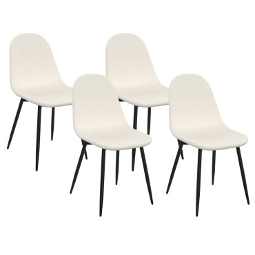 Chaises Sofia en bouclette blanche et pieds métal noirs - lot de 4