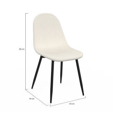 Chaises Sofia en bouclette blanche et pieds métal noirs - lot de 4
