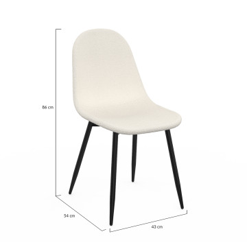 Chaises Sofia en bouclette blanche et pieds métal noirs - lot de 4