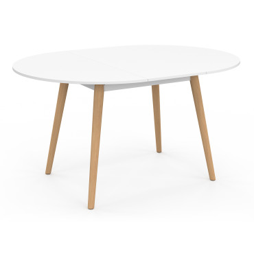 Table à manger ronde extensible Stacy bois et blanc Ø110-150cm