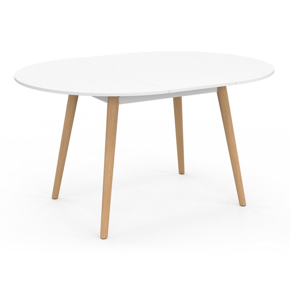 Table à manger ronde extensible Stacy bois et blanc Ø110-150cm Table à manger ronde extensible Stacy bois et blanc Ø110-150cm