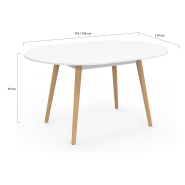 Table à manger ronde extensible Stacy bois et blanc Ø110-150cm