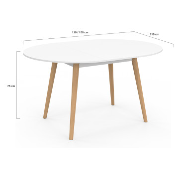 Table à manger ronde extensible Stacy bois et blanc Ø110-150cm