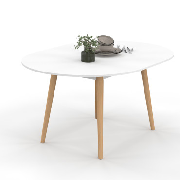 Table à manger ronde extensible Stacy bois et blanc Ø110-150cm