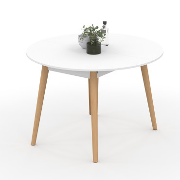 Table à manger ronde extensible Stacy bois et blanc Ø110-150cm