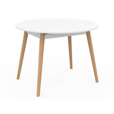 Table à manger ronde extensible Stacy bois et blanc Ø110-150cm