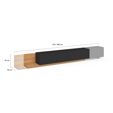Meuble TV extensible Movena bois et noir L215-360cm
