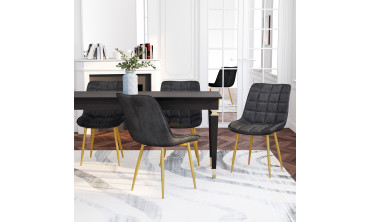 Chaises Melinda en velours gris foncé et pieds dorés - lot de 4