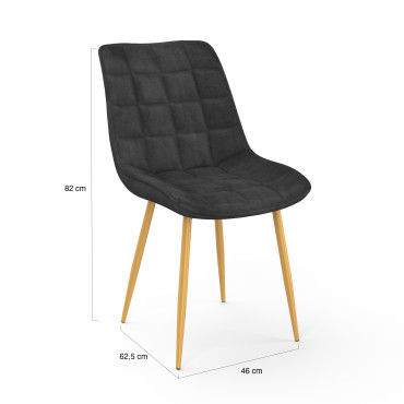 Chaises Melinda en velours gris foncé et pieds dorés - lot de 4
