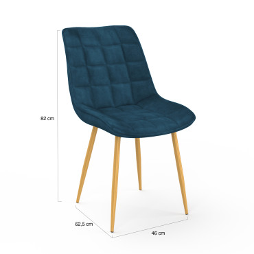 Chaises Melinda en velours mix de couleurs (bleu, gris clair, gris foncé et jaune) et pieds dorés - lot de 4