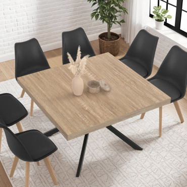 Table à manger carrée Soline bois et noir 120cm