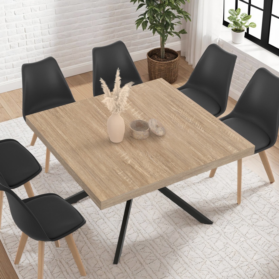 Table à manger carrée Soline bois et noir 120cm