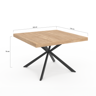 Table à manger carrée Soline bois et noir 120cm