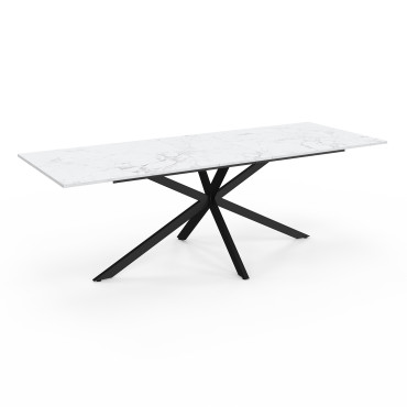 Table à manger extensible Spider effet marbre blanc et noir 200-240cm