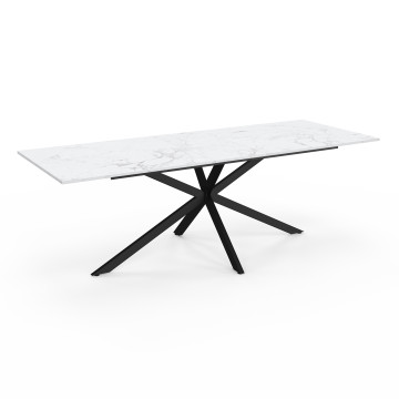 Table à manger extensible Spider effet marbre blanc et noir 200-240cm