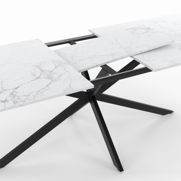 Table à manger extensible Spider effet marbre blanc et noir 200-240cm