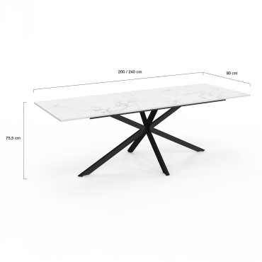 Table à manger extensible Spider effet marbre blanc et noir 200-240cm