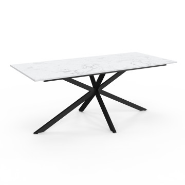 Table à manger extensible Spider effet marbre blanc et noir 200-240cm