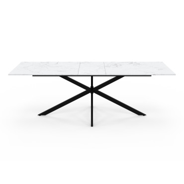 Table à manger extensible Spider effet marbre blanc et noir 200-240cm