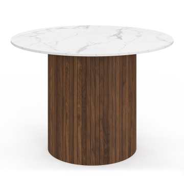 Table à manger ronde Alvar effet marbre blanc et bois noyer Ø110cm