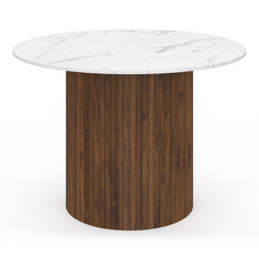 Table à manger ronde Alvar effet marbre blanc et bois noyer Ø110cm