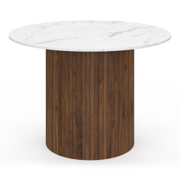 Table à manger ronde Alvar effet marbre blanc et bois noyer Ø110cm