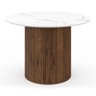 Table à manger ronde Alvar effet marbre blanc et bois noyer Ø110cm