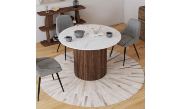 Table à manger ronde Alvar effet marbre blanc et bois noyer Ø110cm