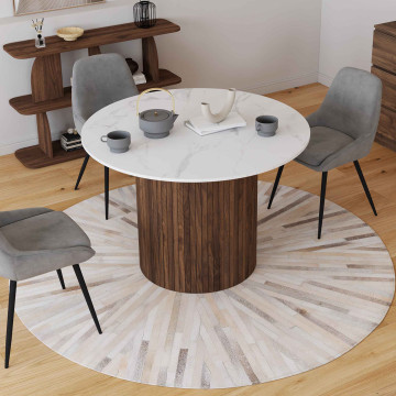 Table à manger ronde Alvar effet marbre blanc et bois noyer Ø110cm