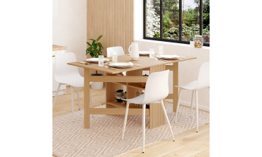 Table à manger dépliable Faustine avec rangement intégré bois et lattes 150cm