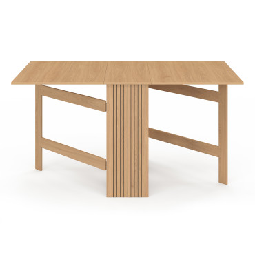 Table à manger dépliable Faustine avec rangement intégré bois et lattes 150cm