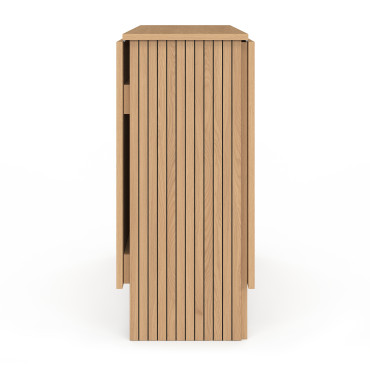 Table à manger dépliable Faustine avec rangement intégré bois et lattes 150cm