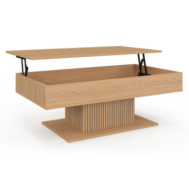 Table basse Tania avec plateau relevable bois et pieds lattes L110cm