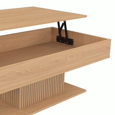 Table basse Tania avec plateau relevable bois et pieds lattes L110cm