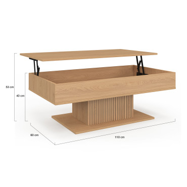 Table basse Tania avec plateau relevable bois et pieds lattes L110cm
