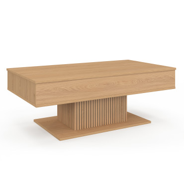 Table basse Tania avec plateau relevable bois et pieds lattes L110cm