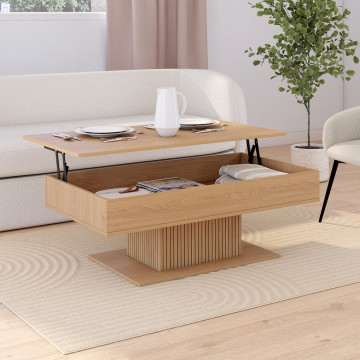 Table basse Tania avec plateau relevable bois et pieds lattes L110cm