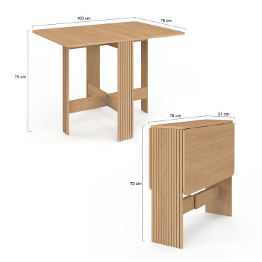 Table à manger dépliable Faustine bois et lattes 103cm